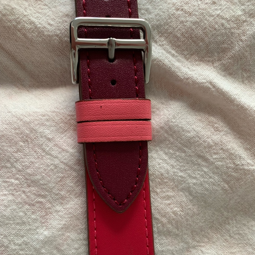 Rose pink and purple leather Apple Watch strap